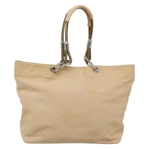 CHANEL COCO Mark Tote Bag Canvas Beige Silver CC - Picture 3 of 16